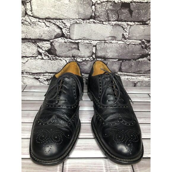 Mario Calugi Black Leather Wingtip Cap Toe Oxfords Lace Shoes Men Sz 7.5M US/41 - Picture 8 of 16